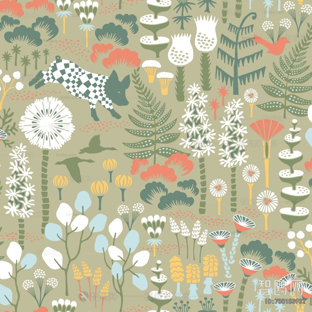 Animal And Plant Pattern Wallpaper