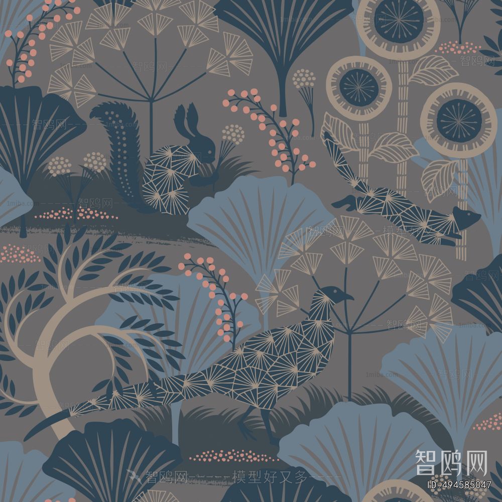 Animal And Plant Pattern Wallpaper