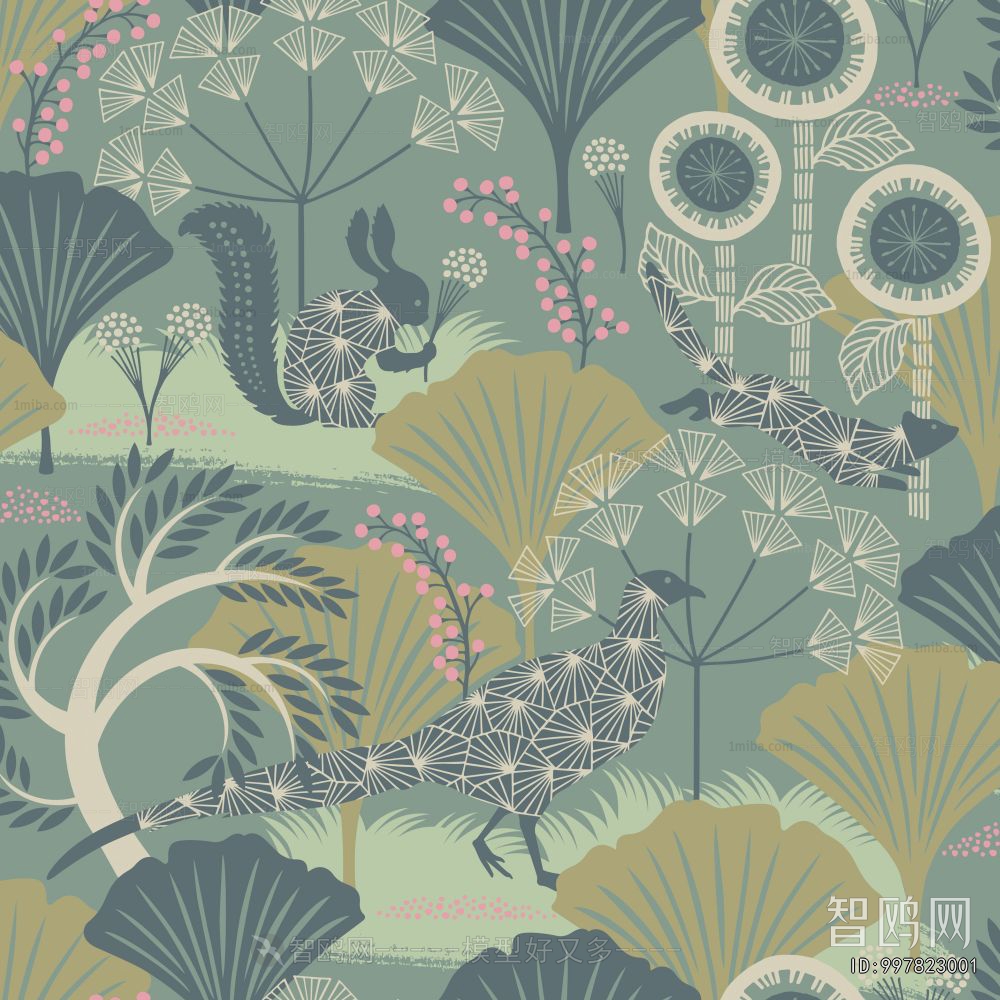 Animal And Plant Pattern Wallpaper