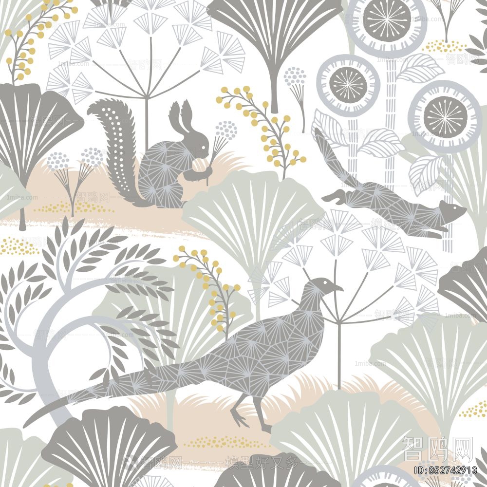 Animal And Plant Pattern Wallpaper