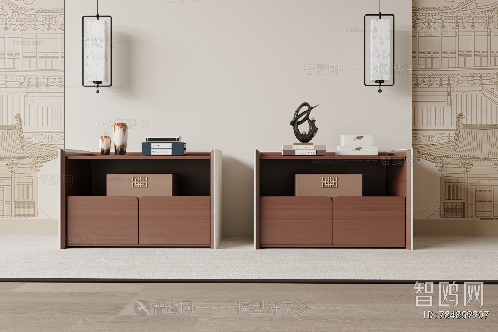 New Chinese Style Bedside Cupboard