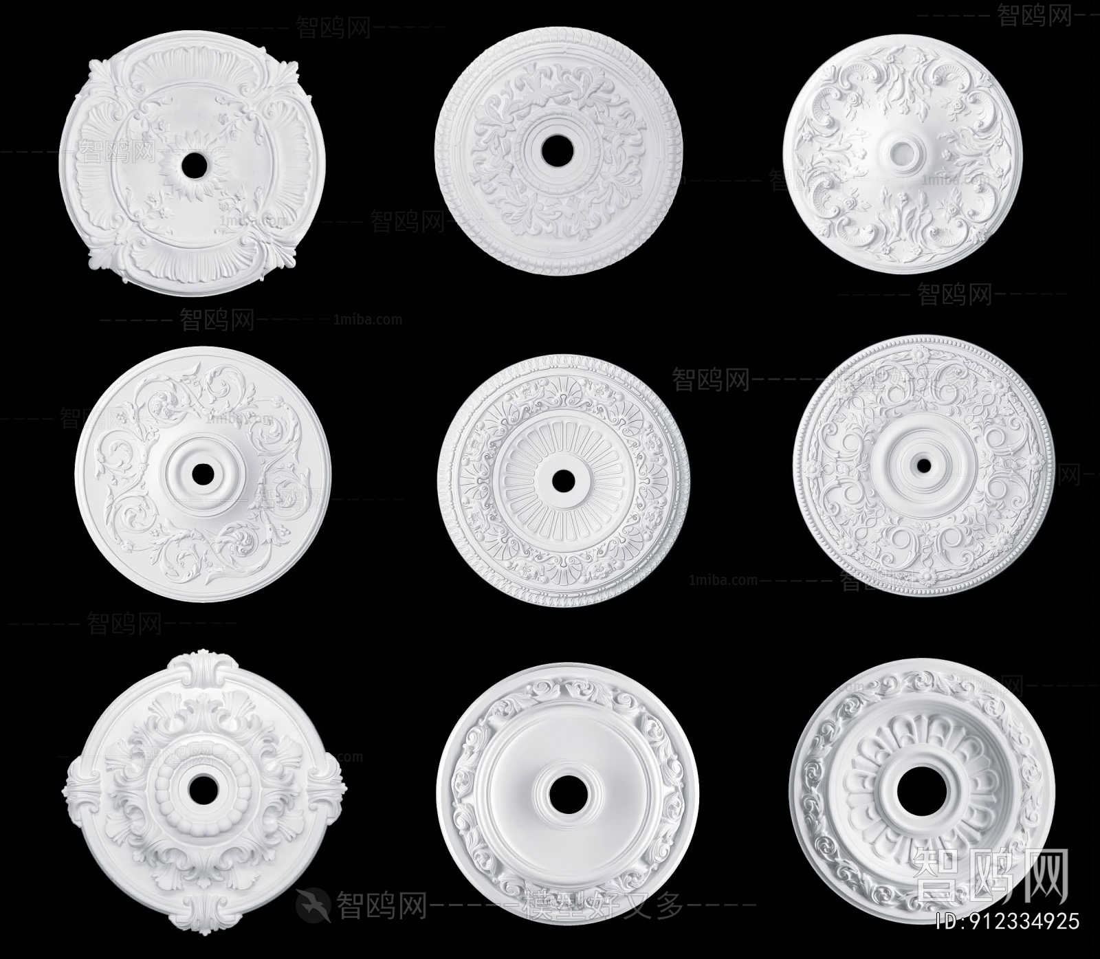 European Style Plaster Carved Top Plate