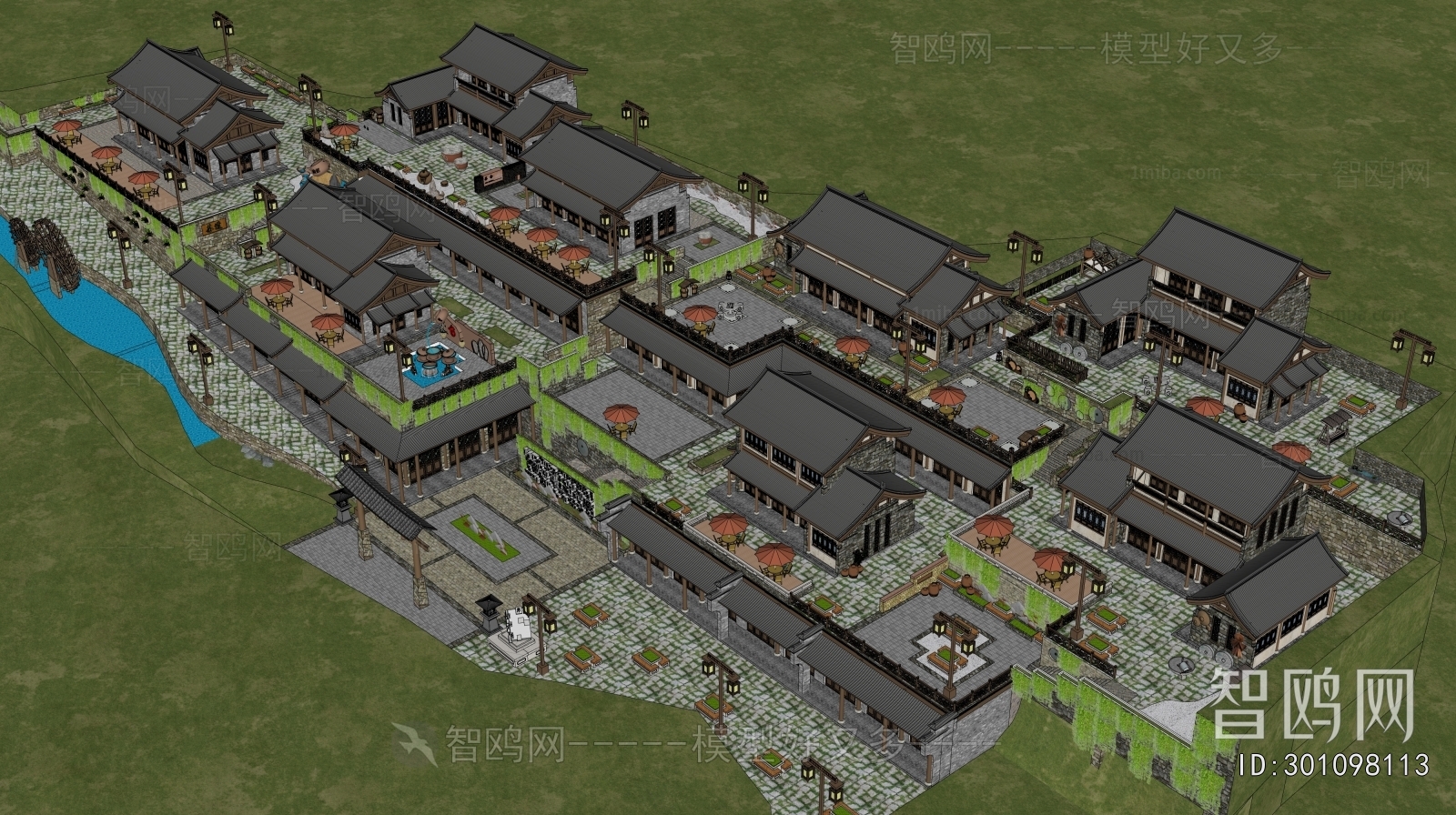 New Chinese Style Architectural Bird's-eye View Planning