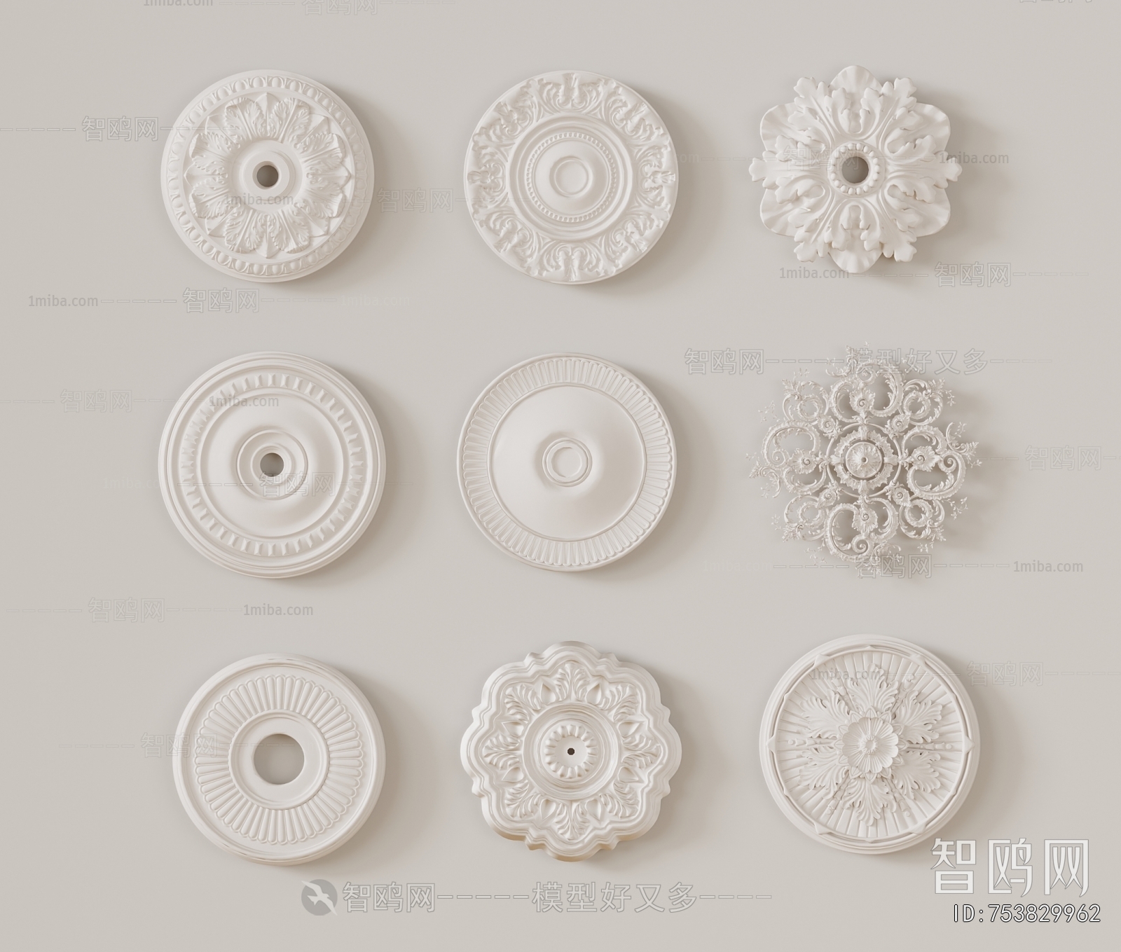 French Style Plaster Carved Top Plate