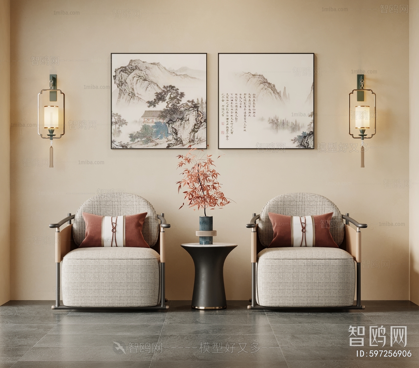 New Chinese Style Single Sofa