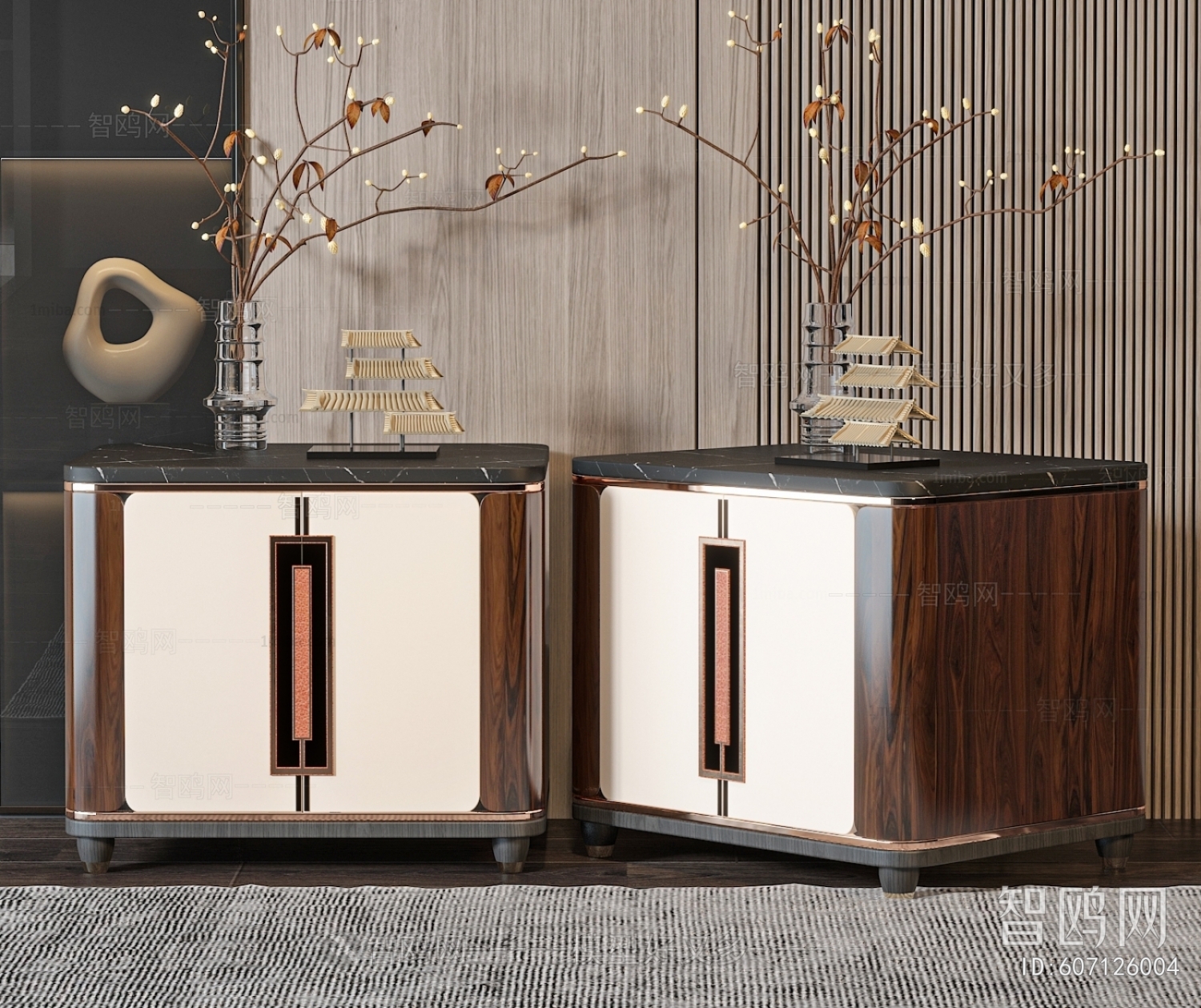 New Chinese Style Bedside Cupboard