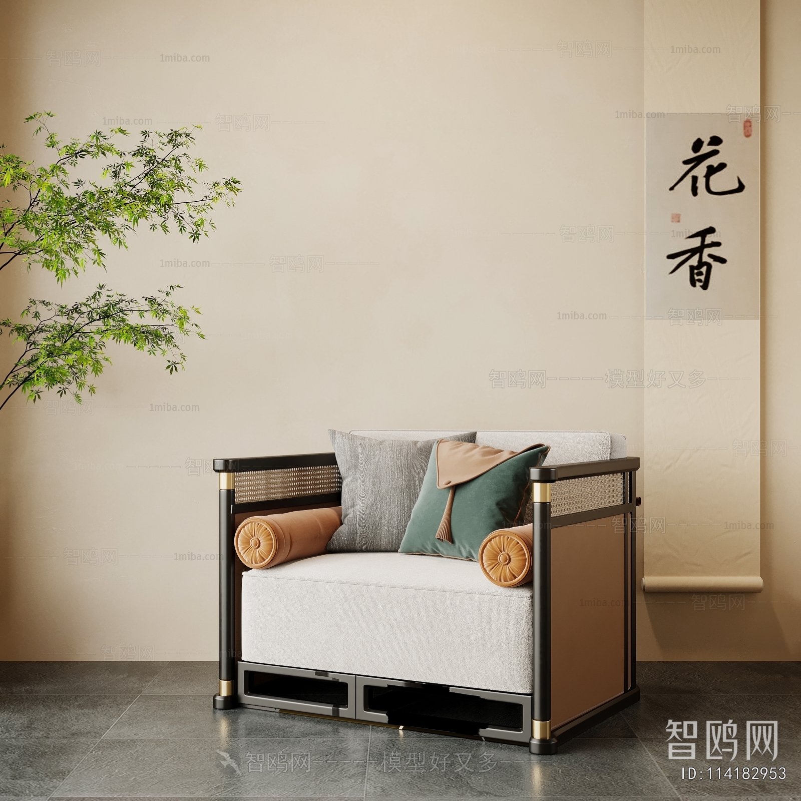 New Chinese Style Single Sofa