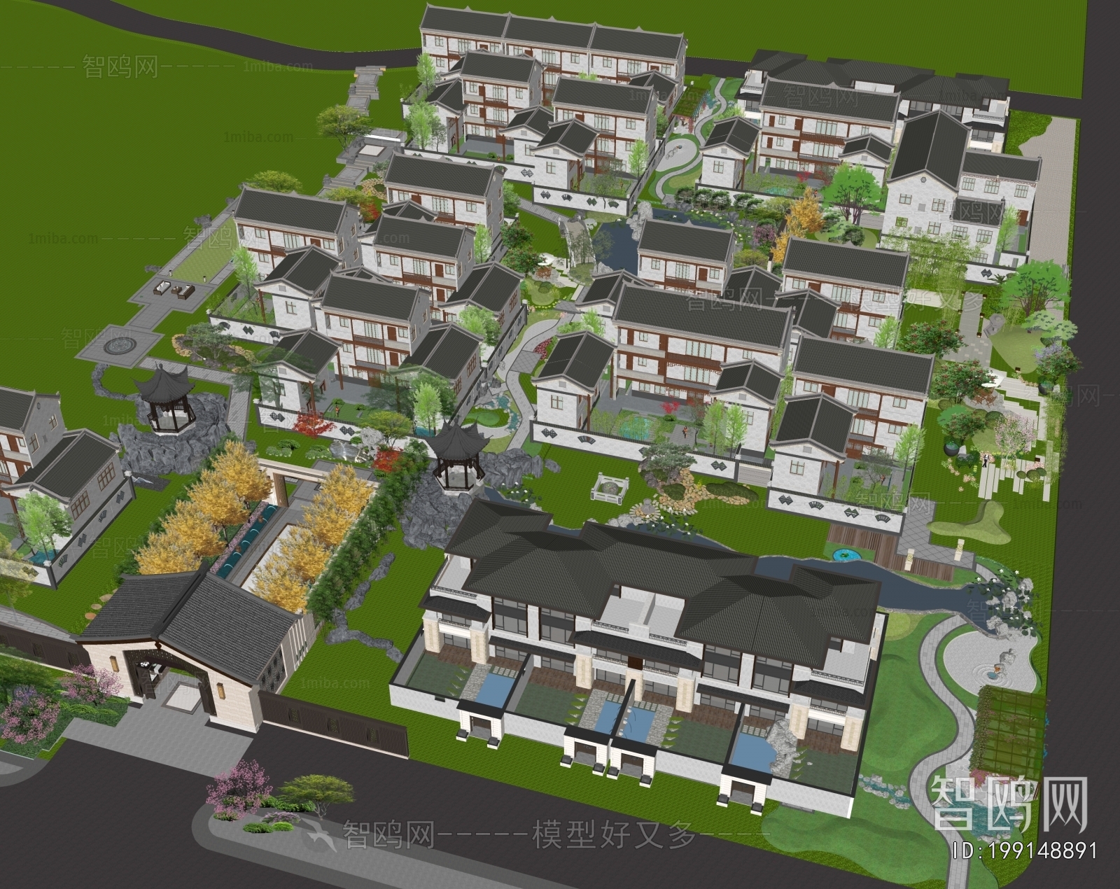 New Chinese Style Architectural Bird's-eye View Planning