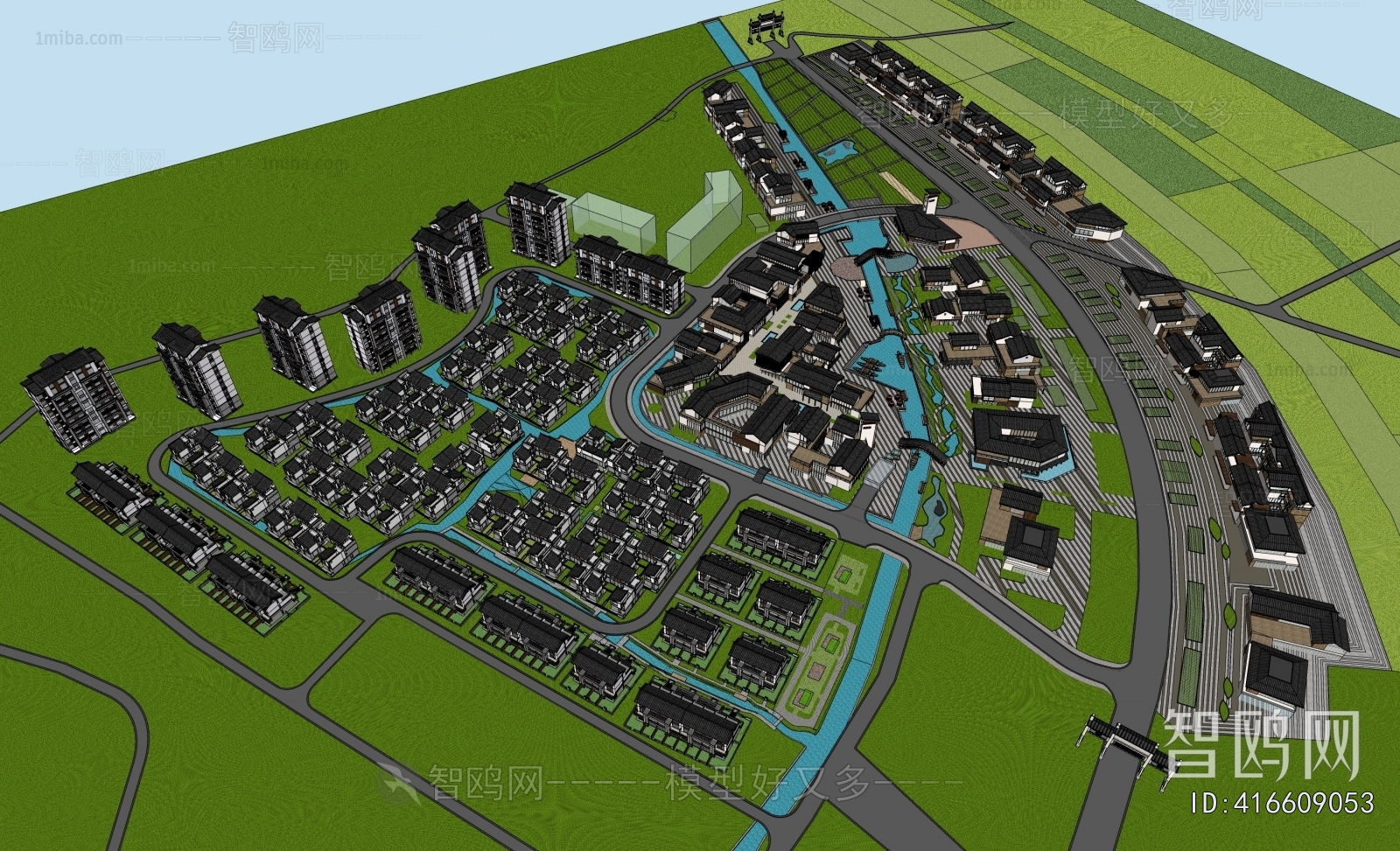 New Chinese Style Architectural Bird's-eye View Planning
