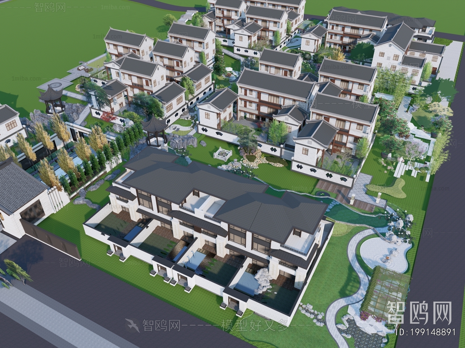 New Chinese Style Architectural Bird's-eye View Planning