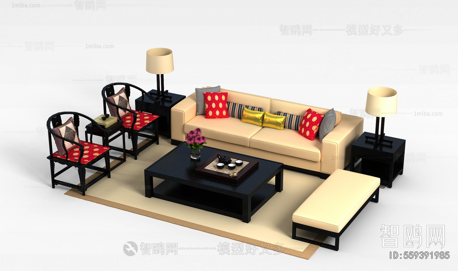 New Chinese Style Sofa Combination