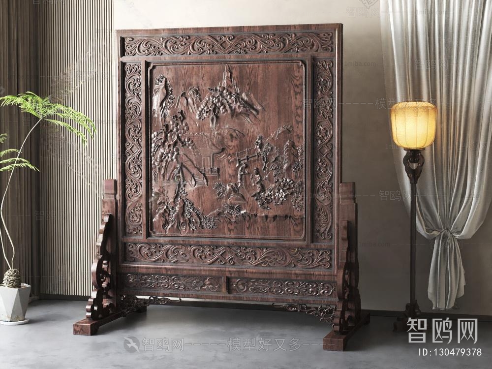 Chinese Style Wooden Screen Partition