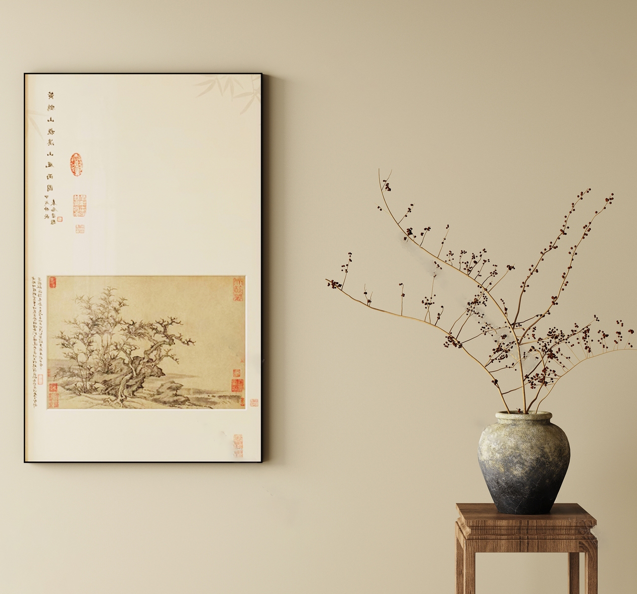 新中式宋式风装饰挂画花艺组合-2601988