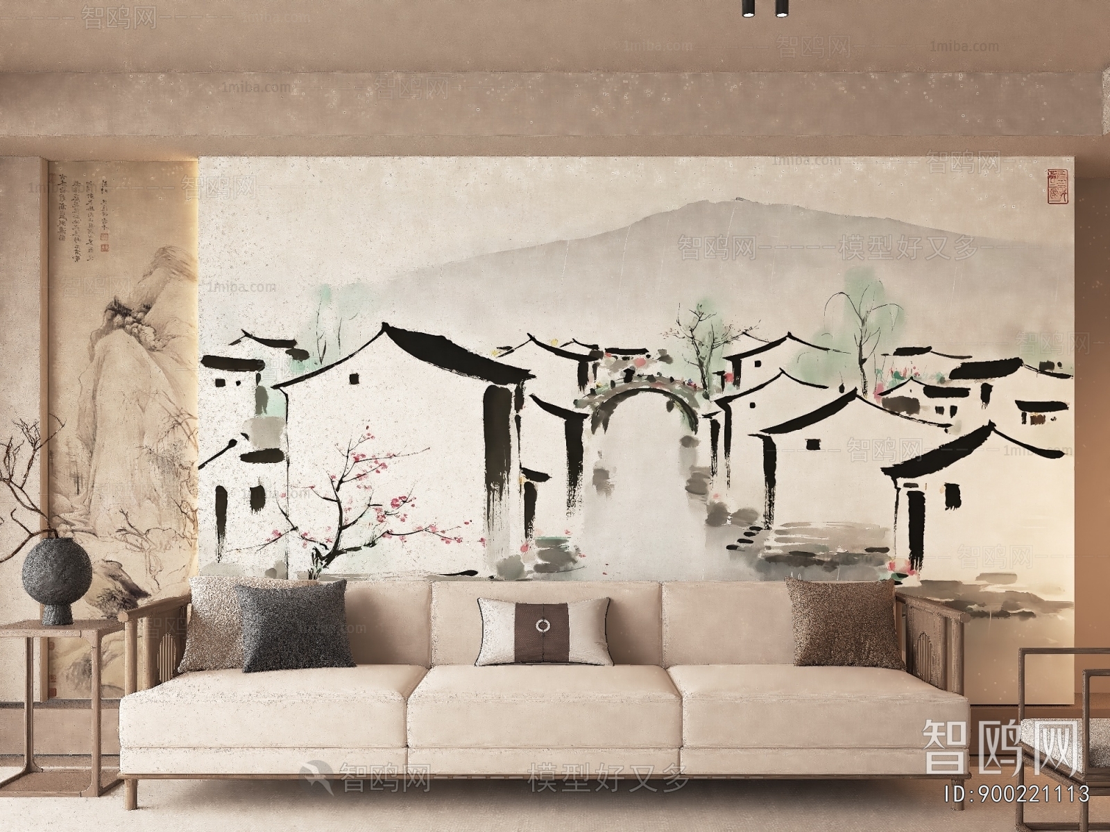 New Chinese Style Three-seat Sofa