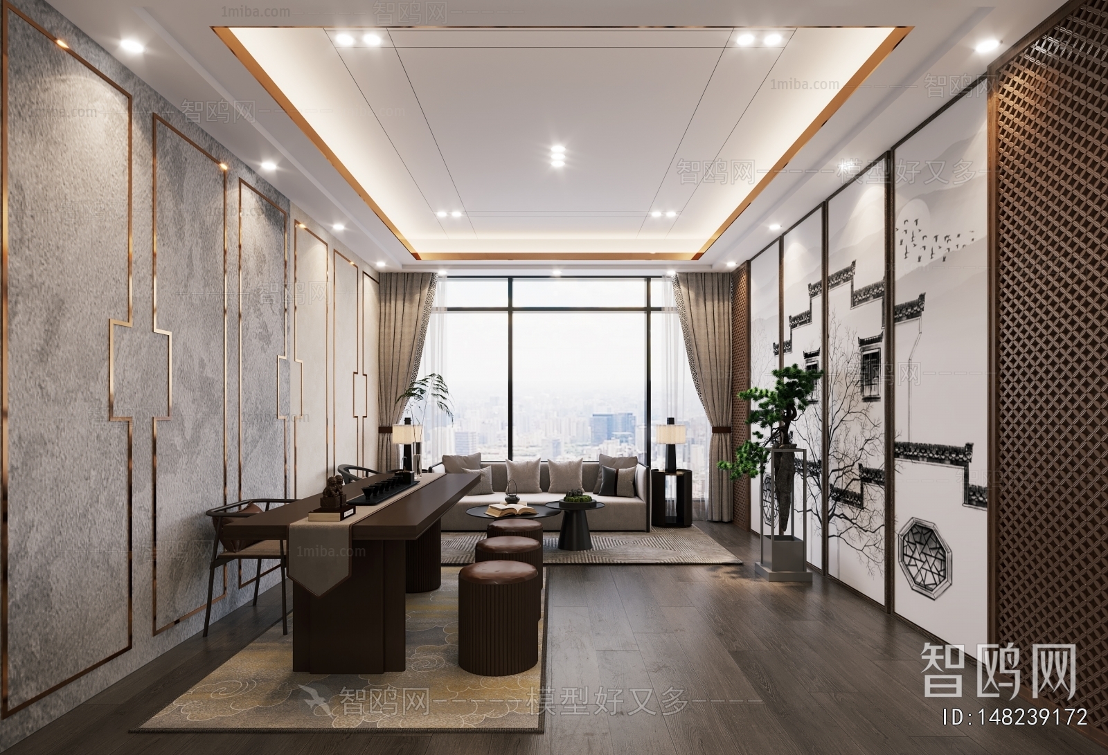 New Chinese Style Office Living Room