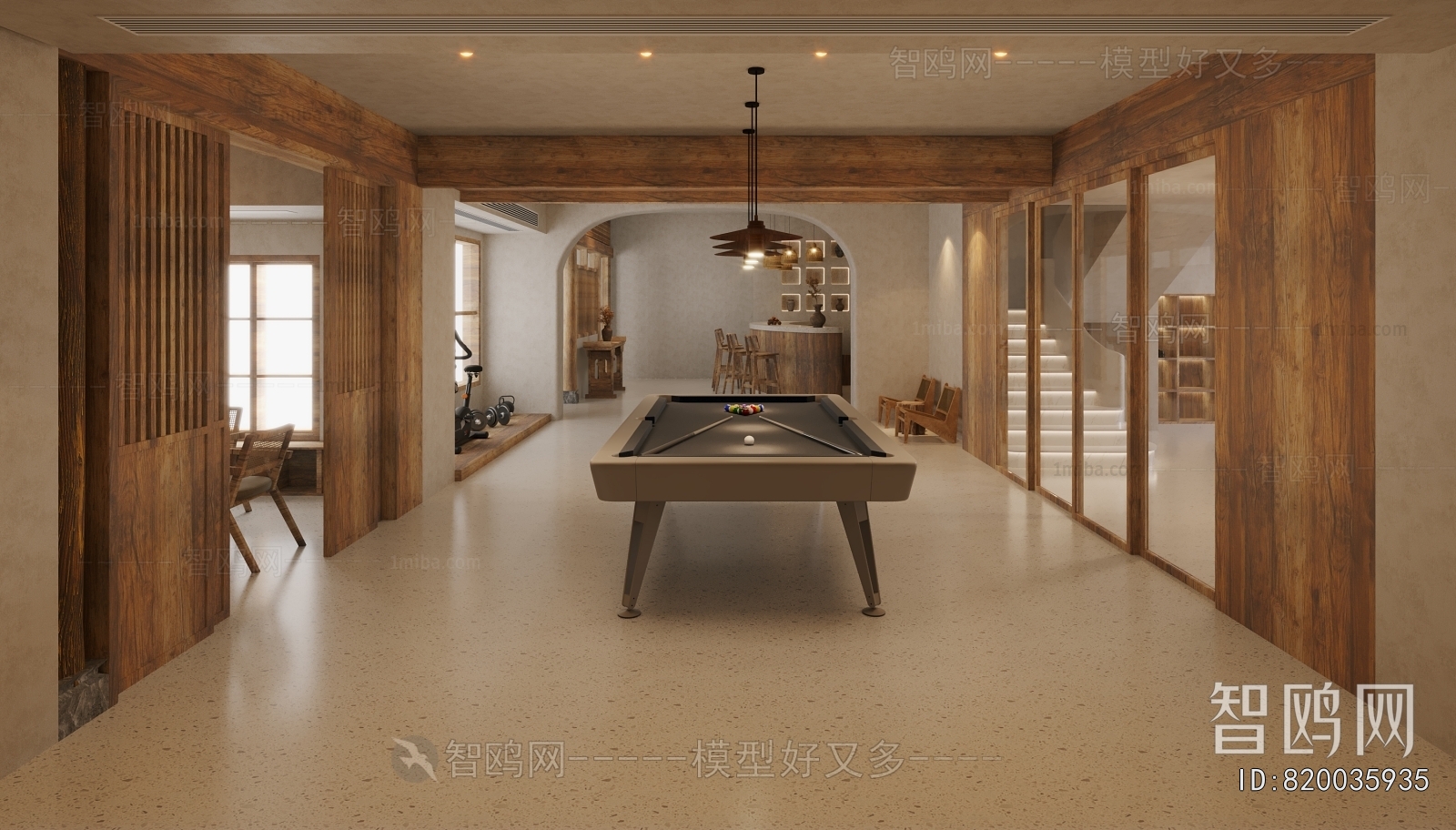 Wabi-sabi Style Billiards Room