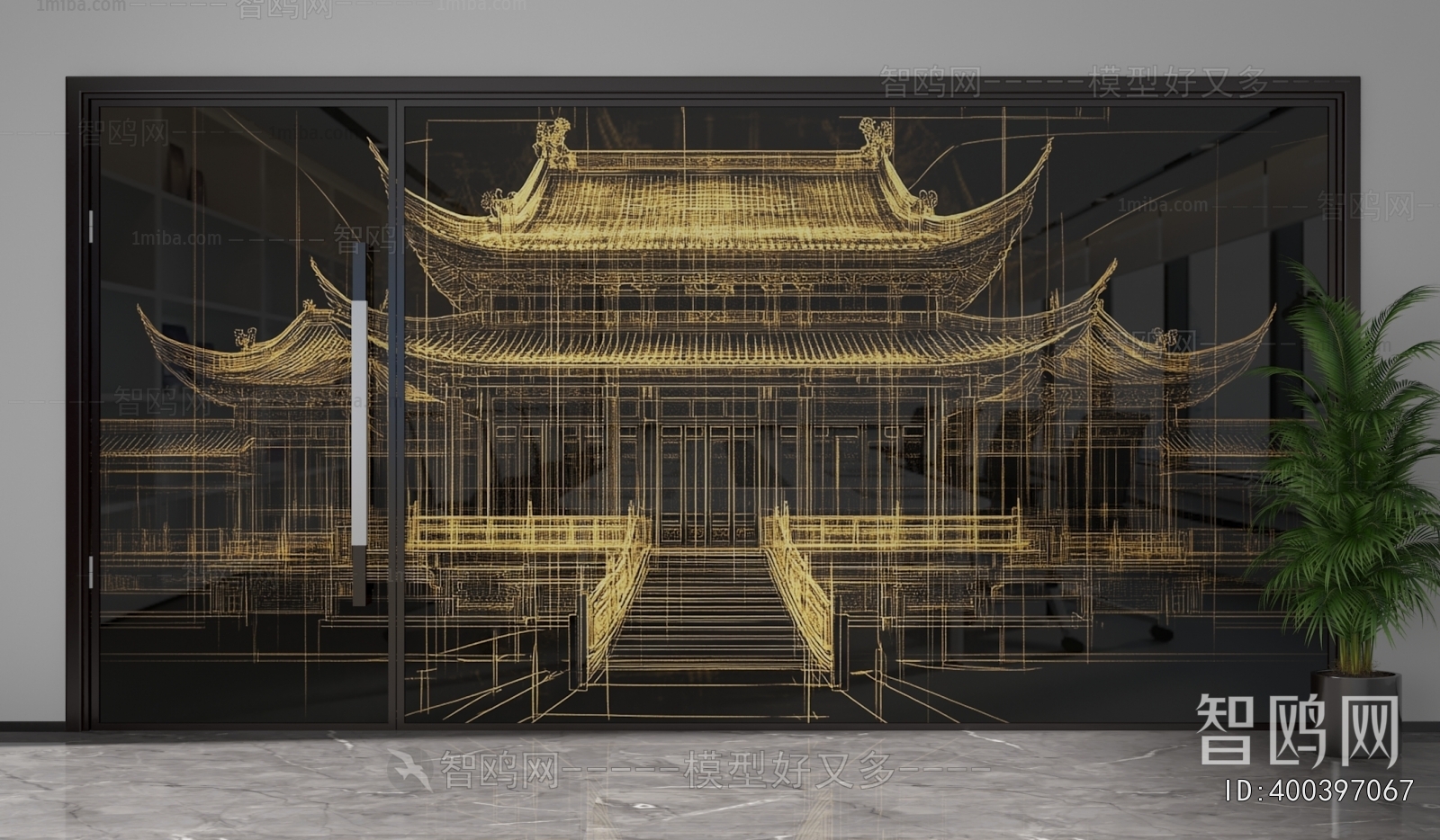 New Chinese Style Glass Screen Partition