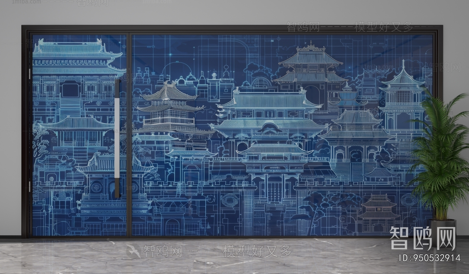New Chinese Style Glass Screen Partition