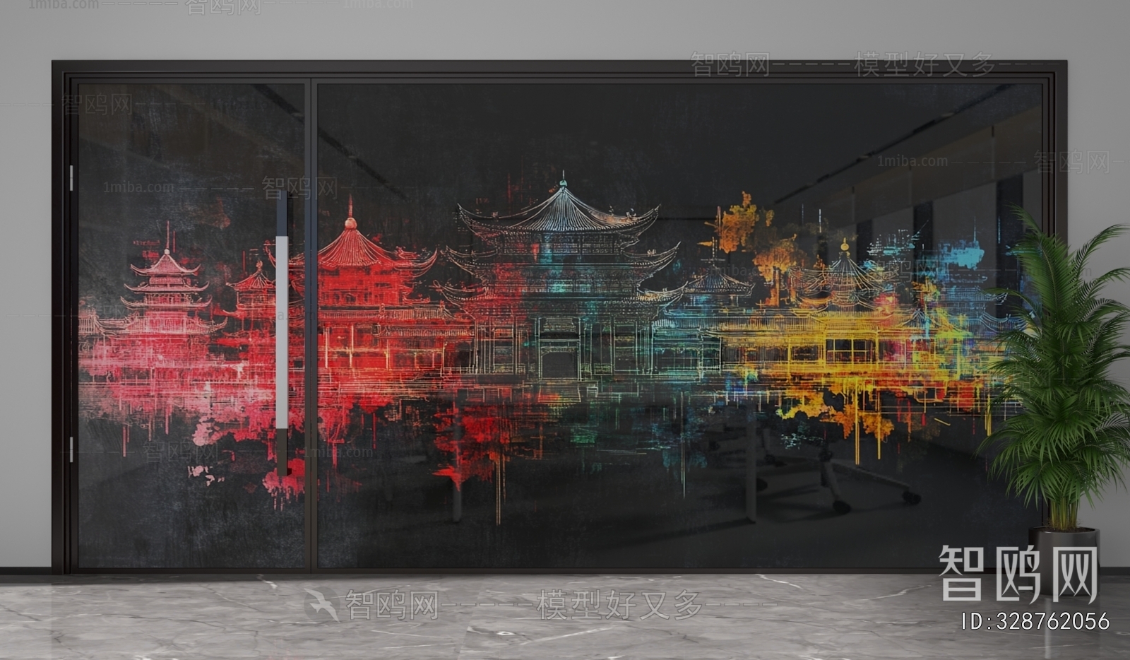 New Chinese Style Glass Screen Partition