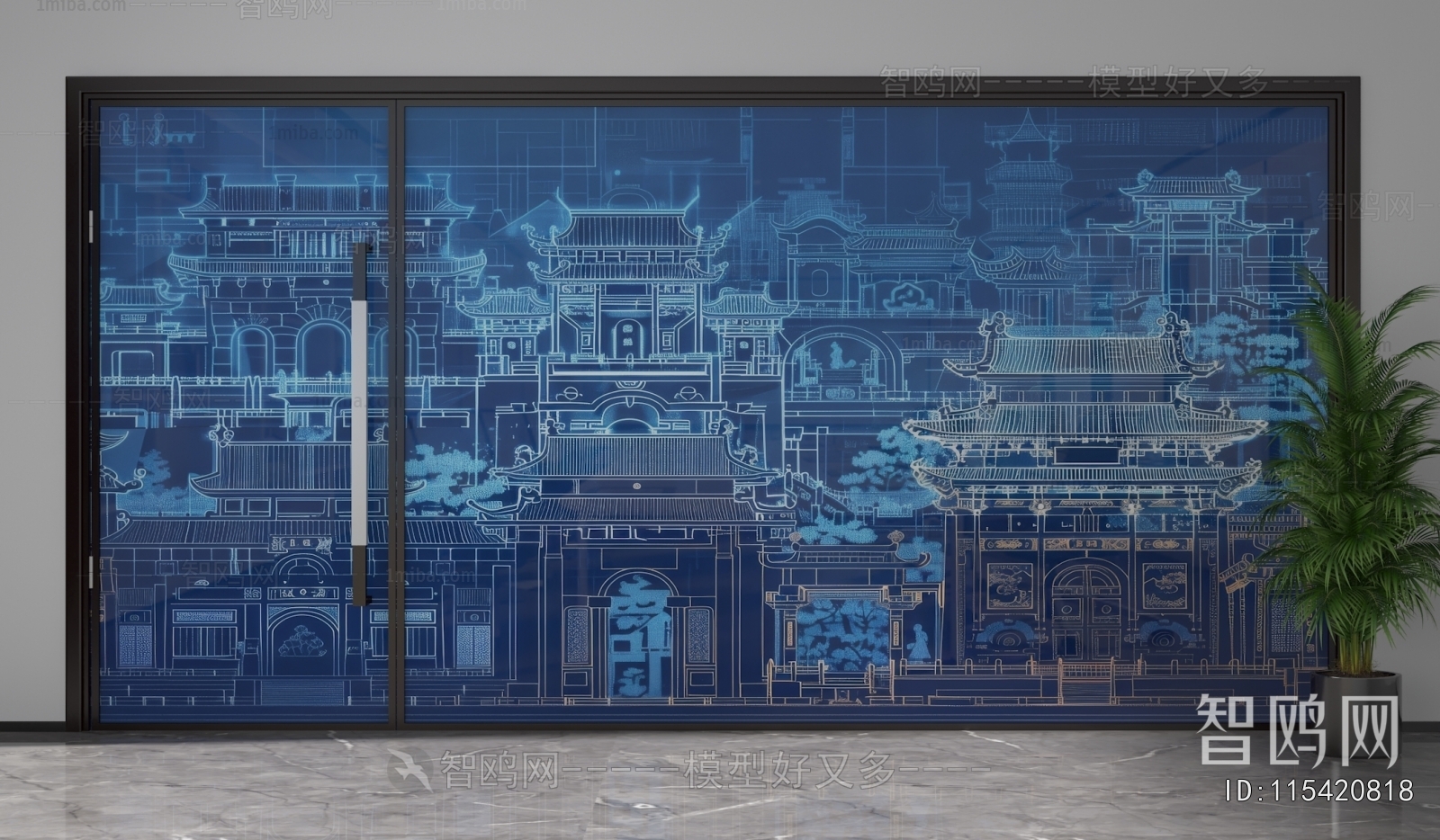 New Chinese Style Glass Screen Partition