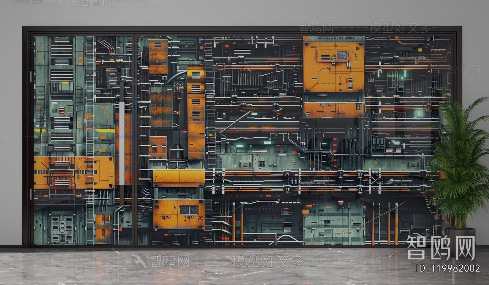 Chinese Style Glass Screen Partition