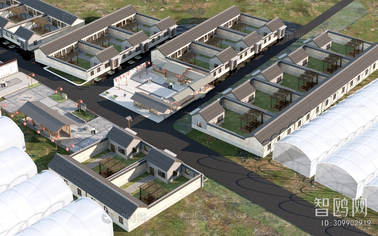 New Chinese Style Architectural Bird's-eye View Planning