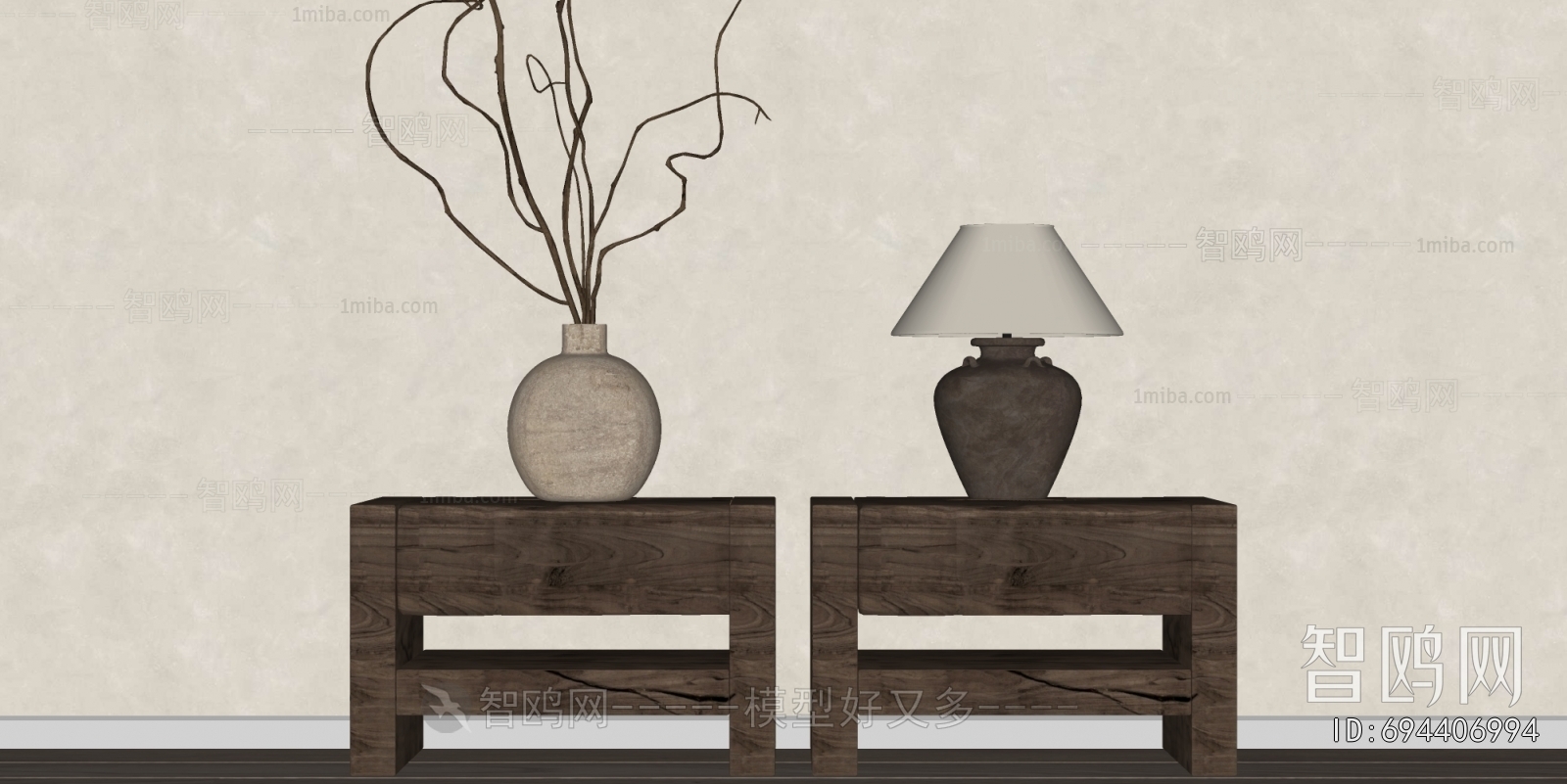 Wabi-sabi Style Bedside Cupboard