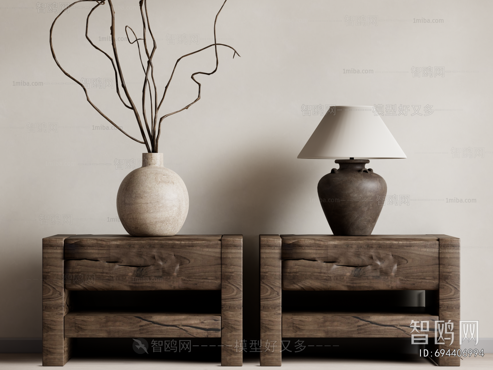 Wabi-sabi Style Bedside Cupboard