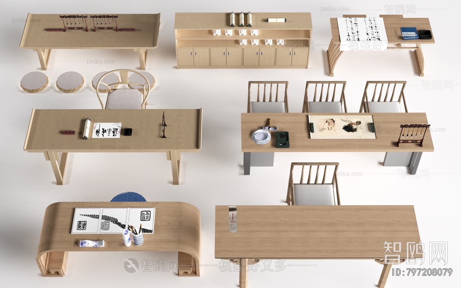 New Chinese Style Computer Desk And Chair