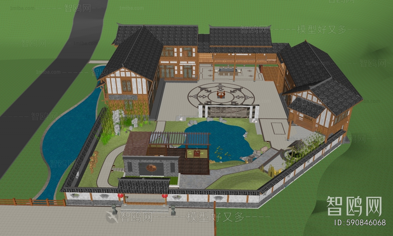 New Chinese Style Architectural Bird's-eye View Planning