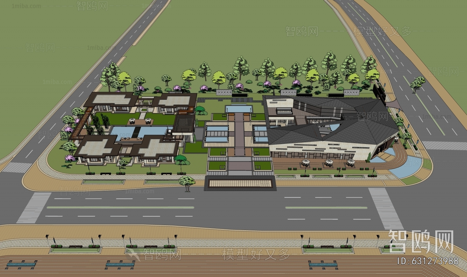 New Chinese Style Architectural Bird's-eye View Planning