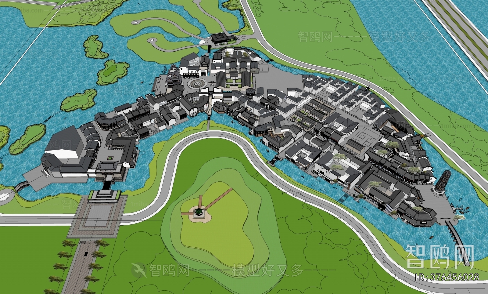 New Chinese Style Architectural Bird's-eye View Planning