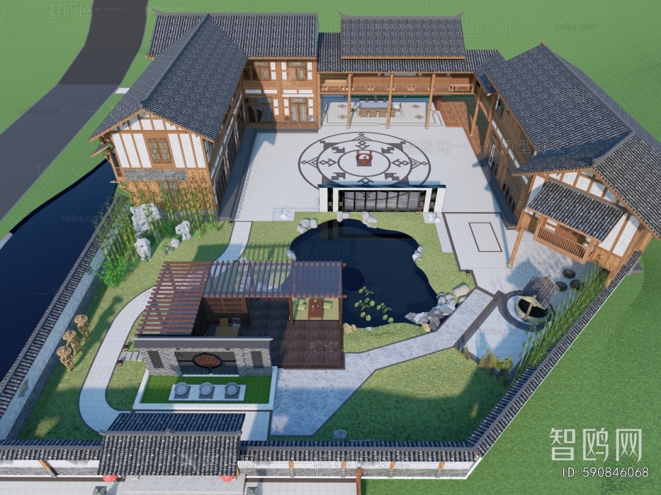 New Chinese Style Architectural Bird's-eye View Planning