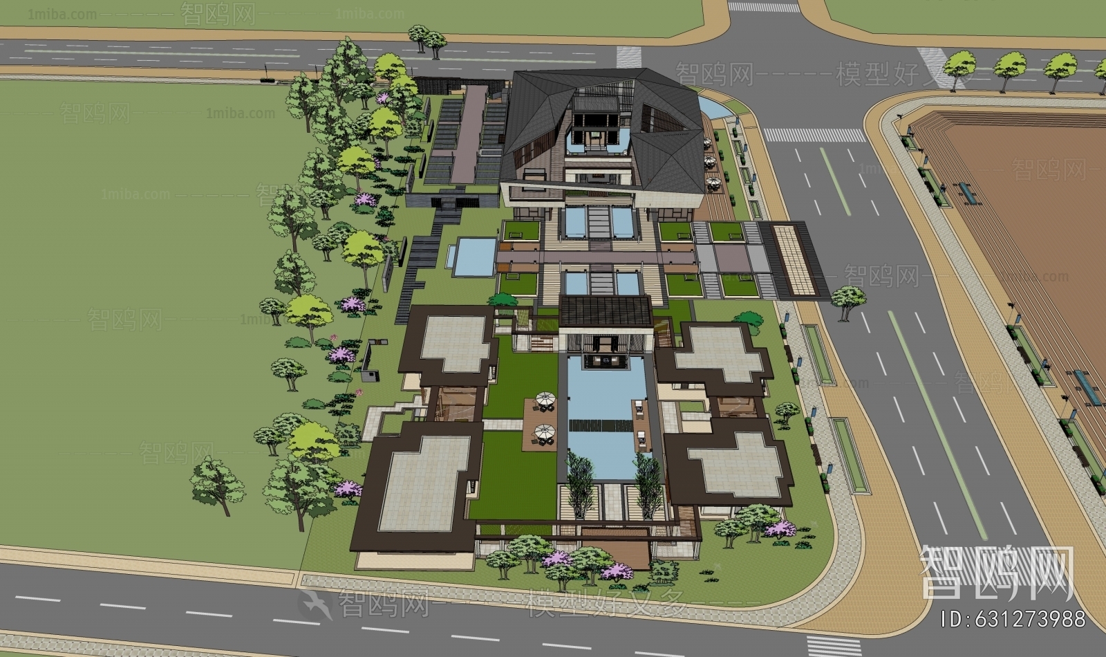 New Chinese Style Architectural Bird's-eye View Planning