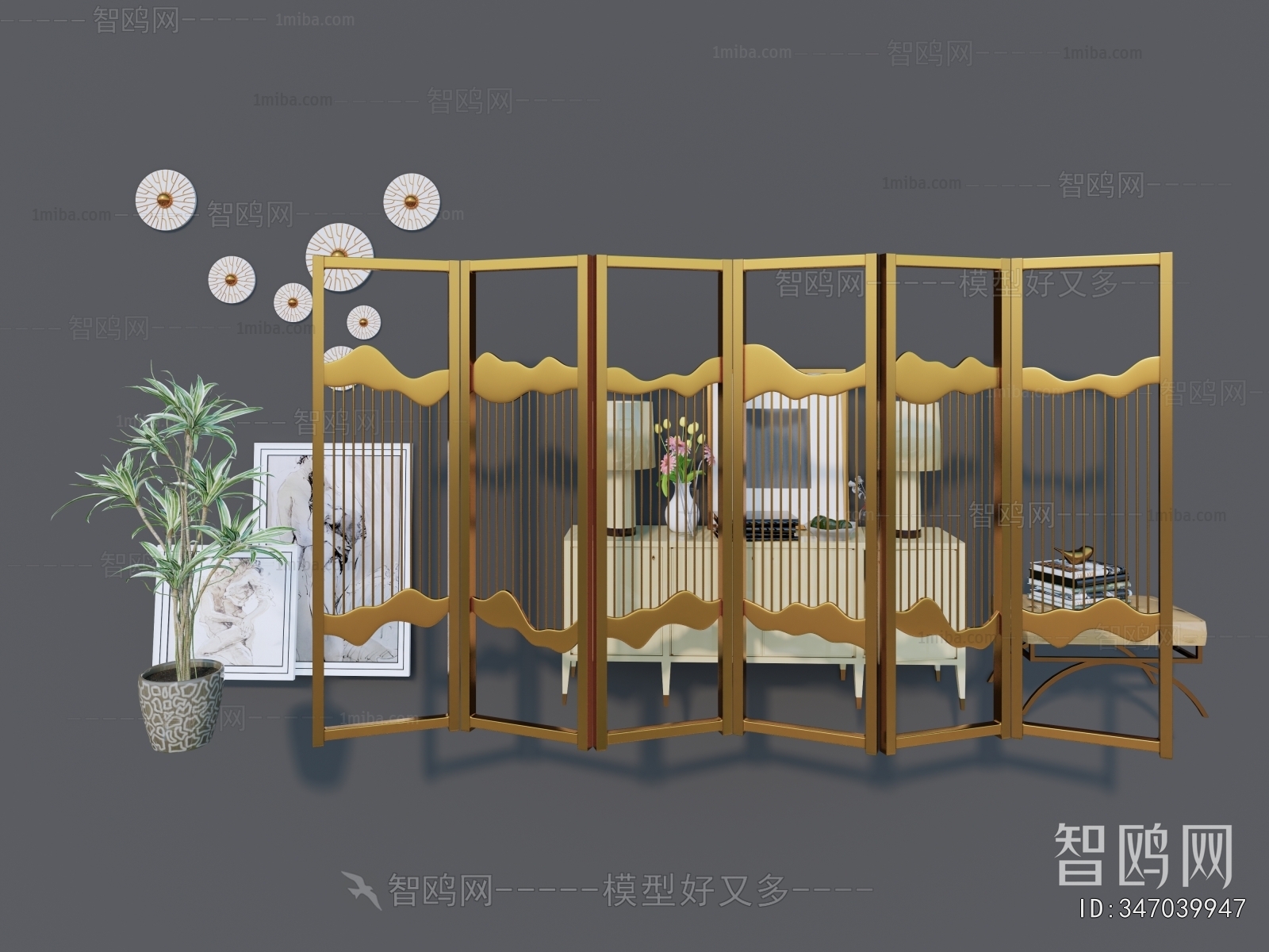 New Chinese Style Metal Screen Partition