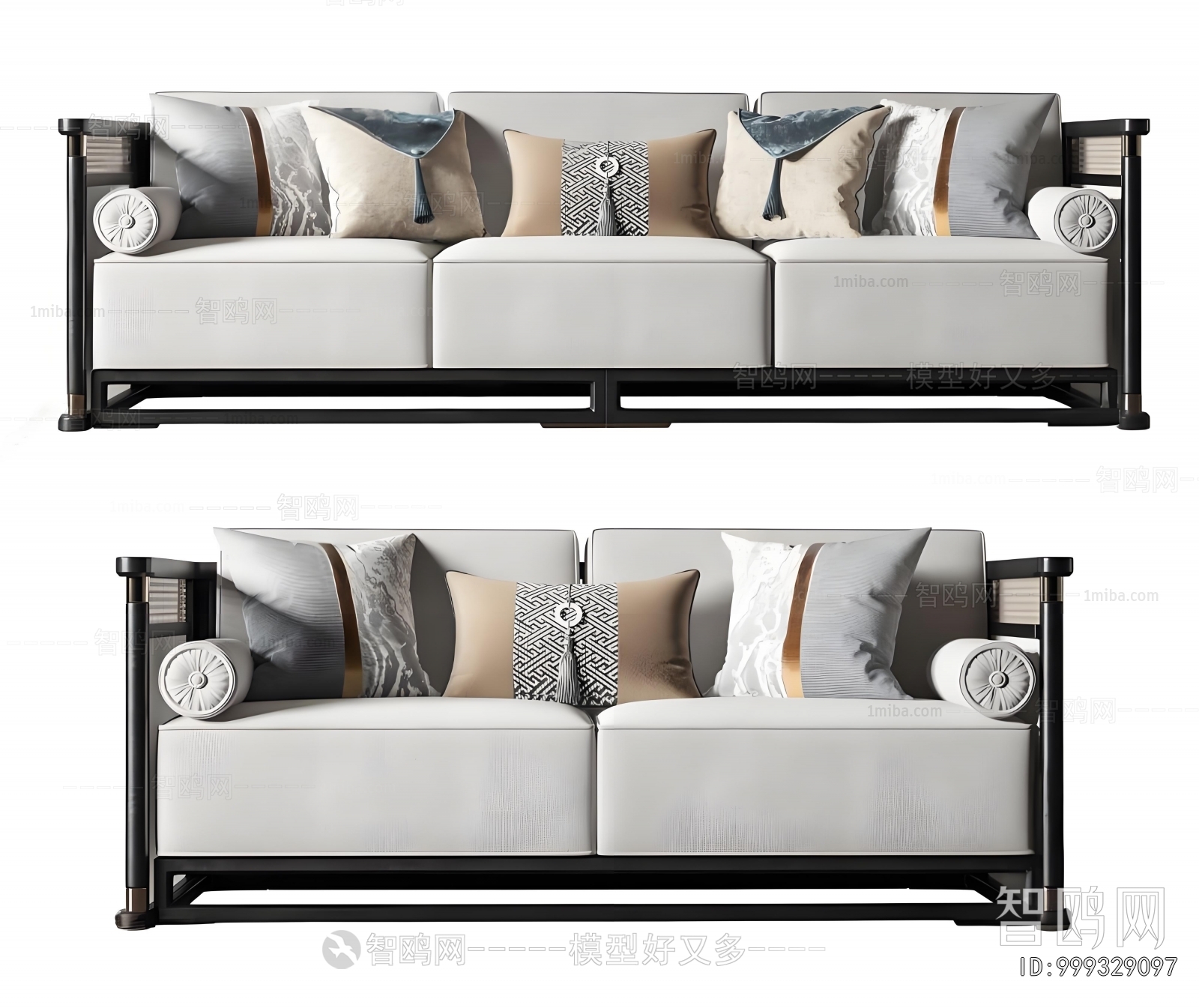 New Chinese Style Three-seat Sofa
