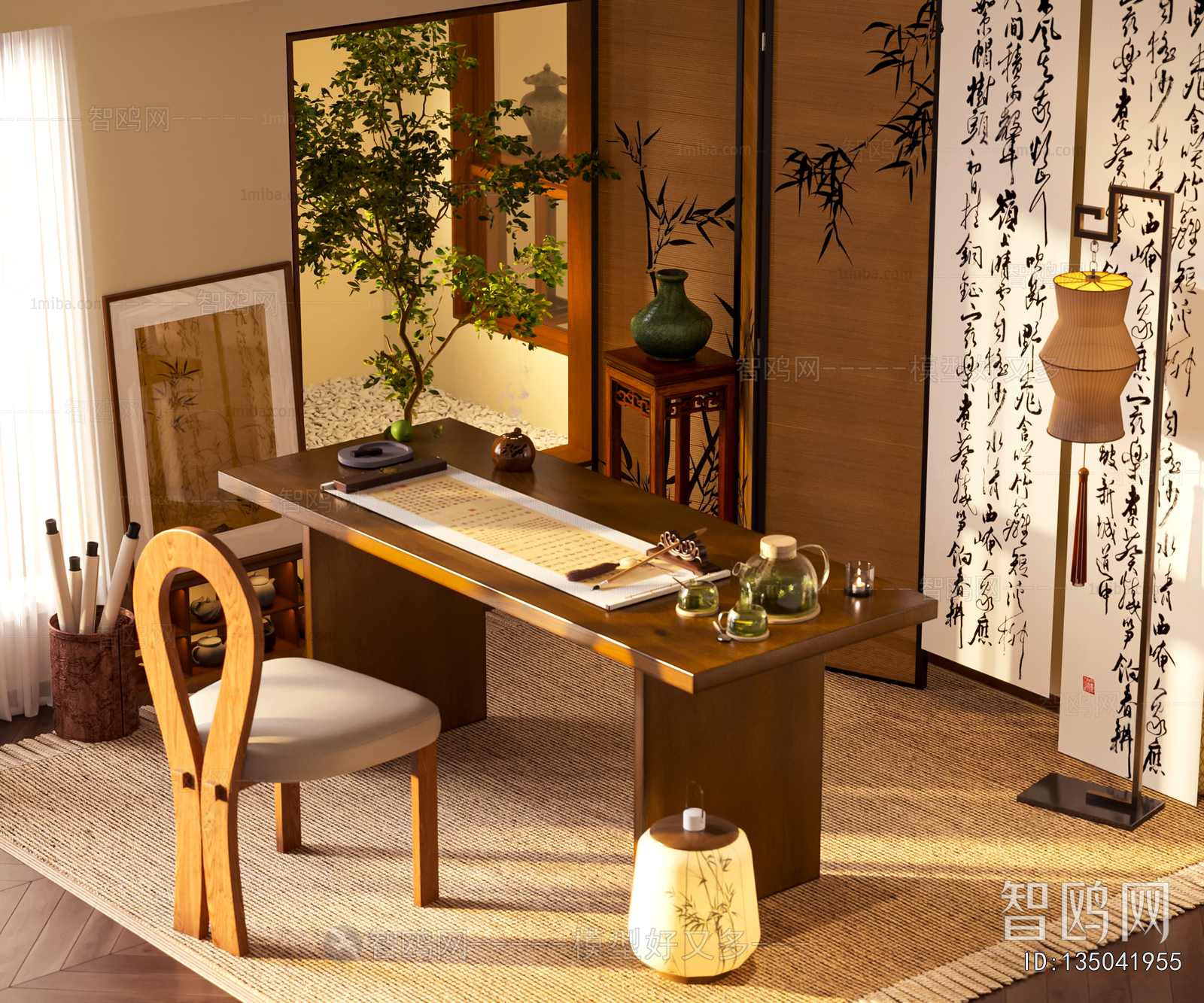 New Chinese Style Computer Desk And Chair