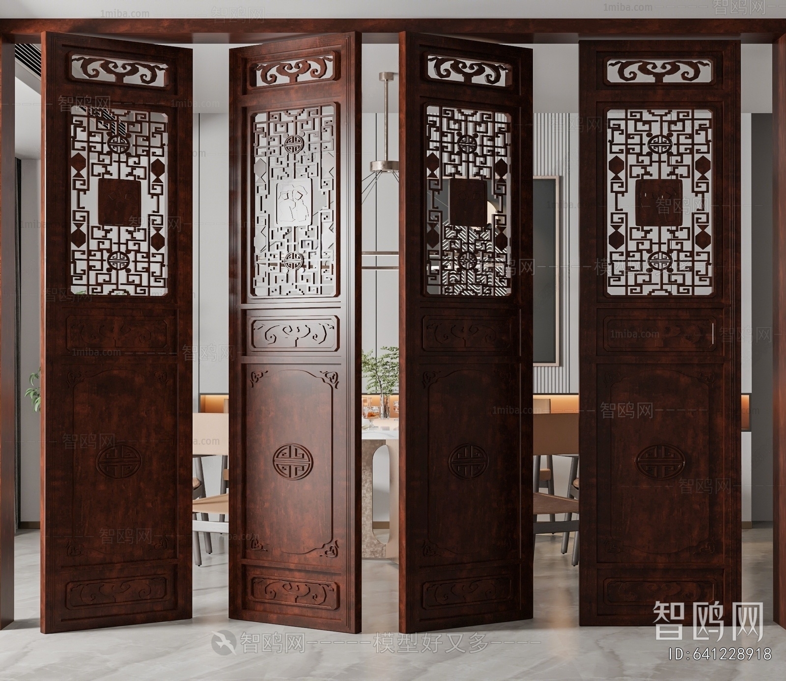Chinese Style Wooden Screen Partition