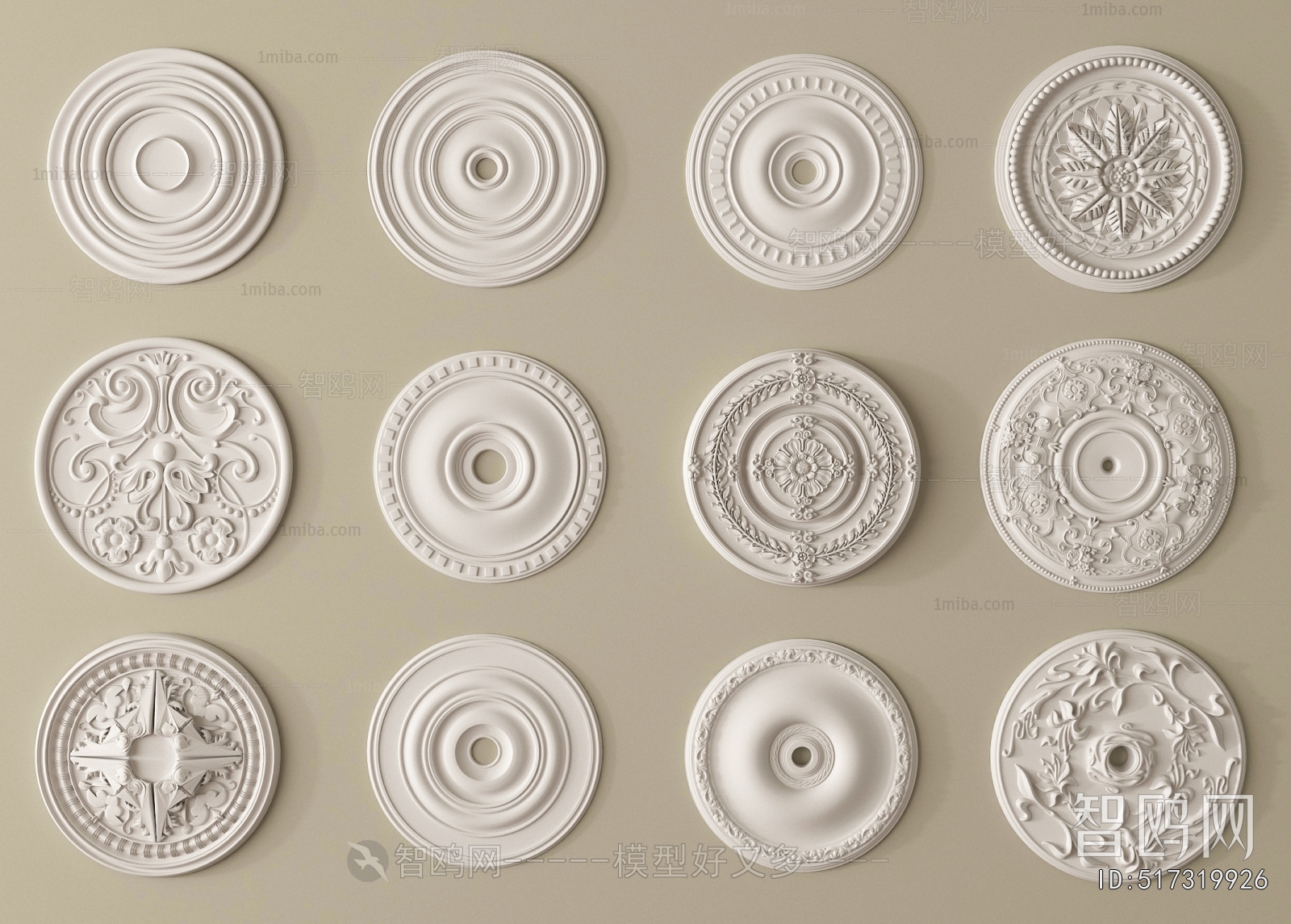 European Style Plaster Carved Top Plate