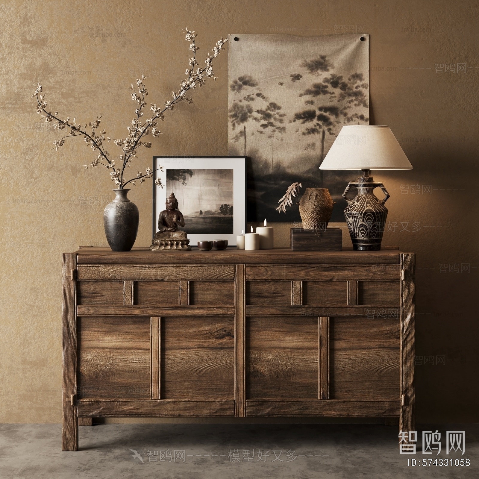 Wabi-sabi Style Side Cabinet