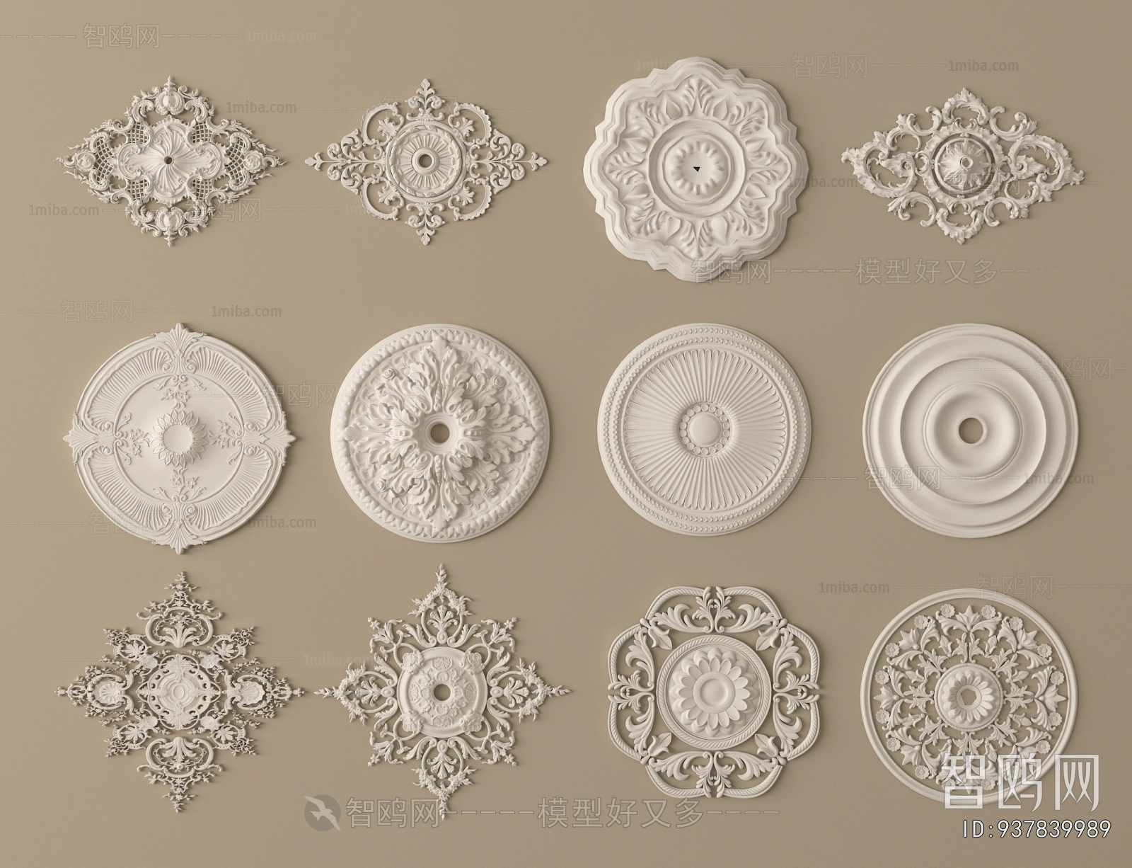 French Style Plaster Carved Top Plate