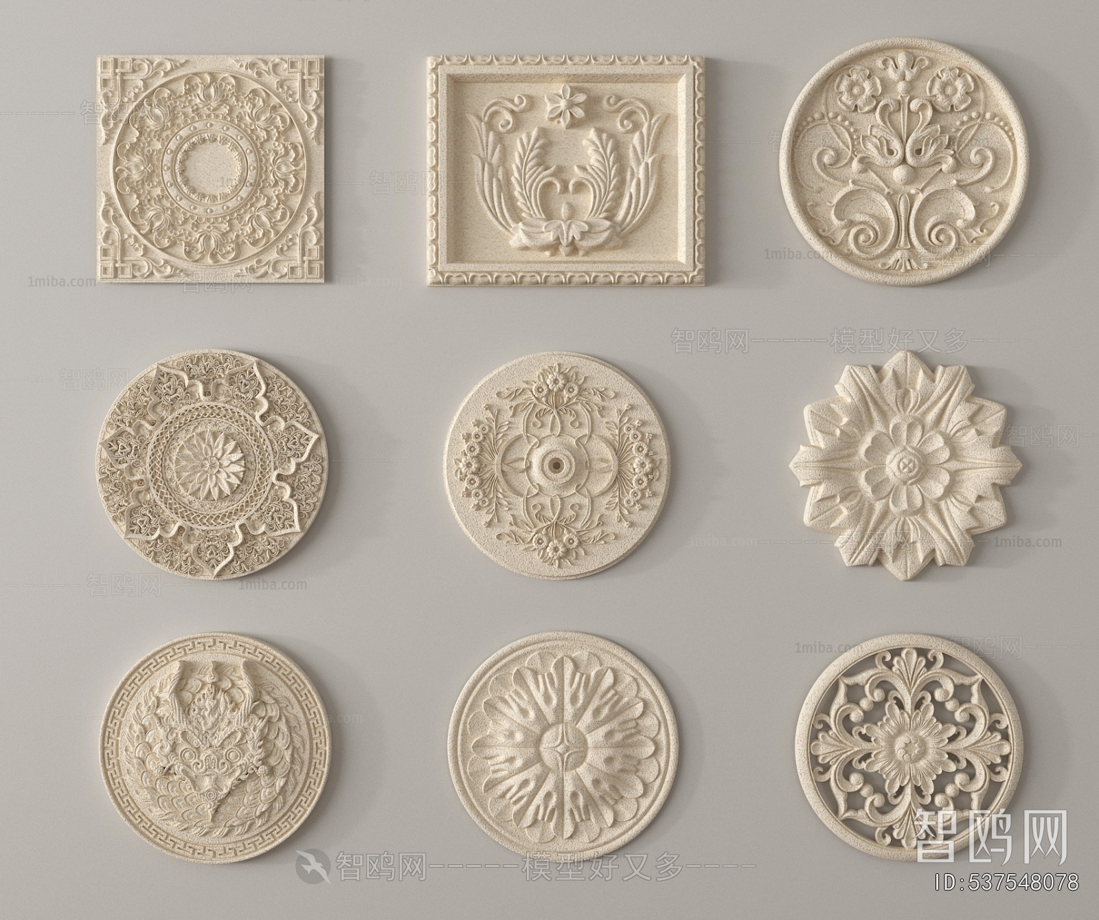 European Style Plaster Carved Top Plate