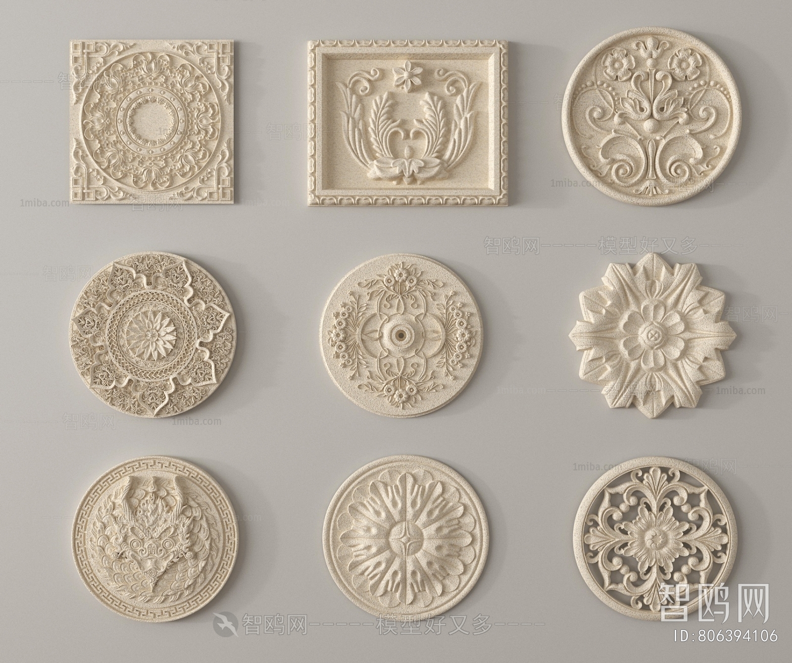 European Style Plaster Carved Top Plate