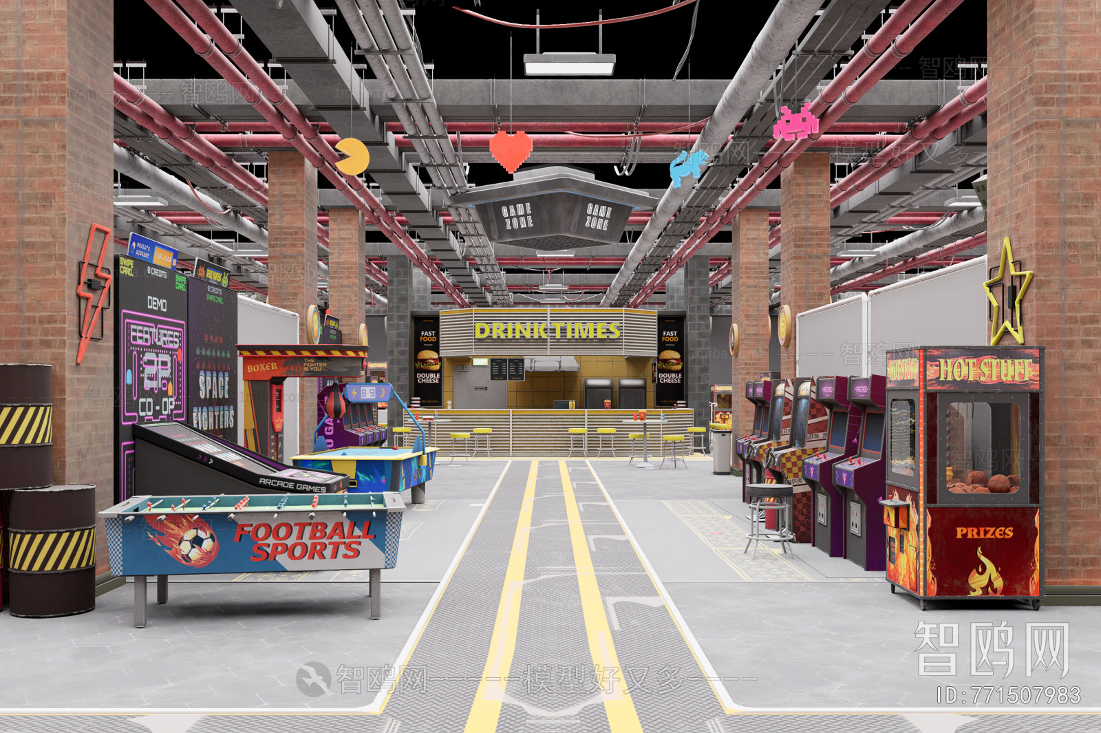 Industrial Style Game Hall