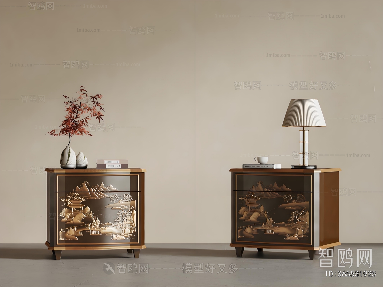 New Chinese Style Bedside Cupboard