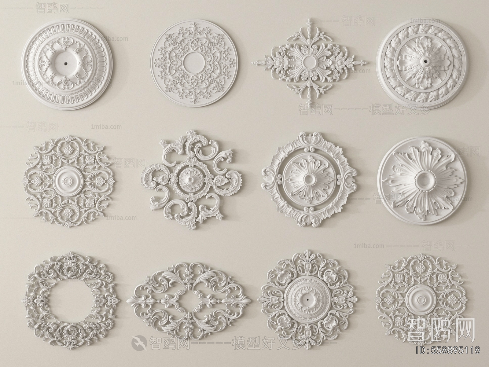French Style Plaster Carved Top Plate