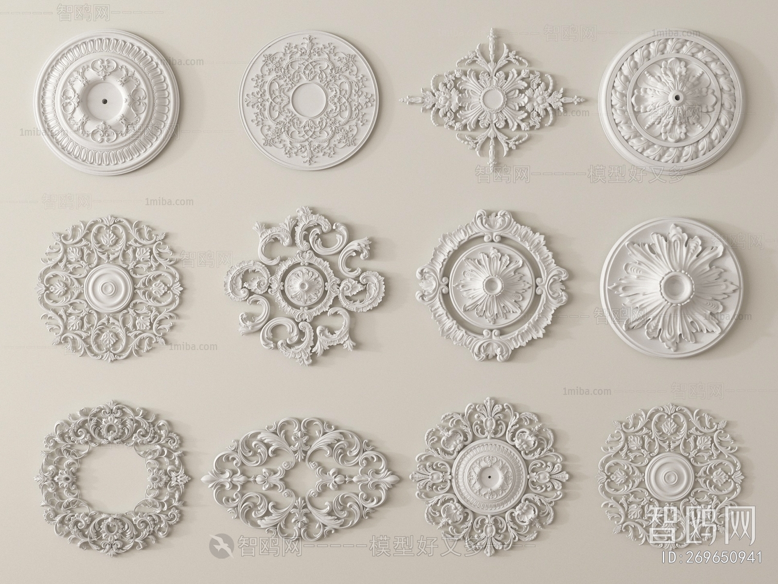 French Style Plaster Carved Top Plate