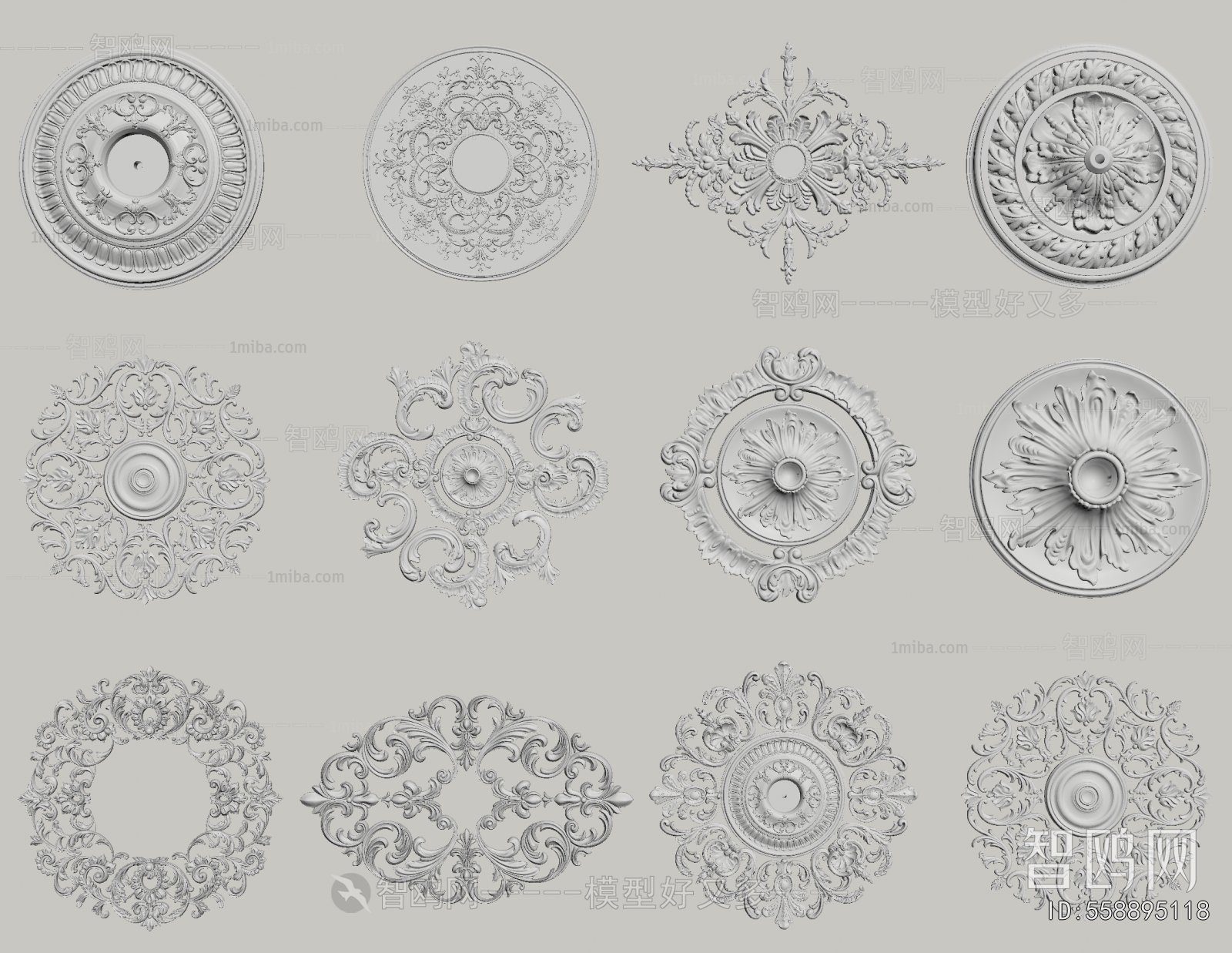 French Style Plaster Carved Top Plate