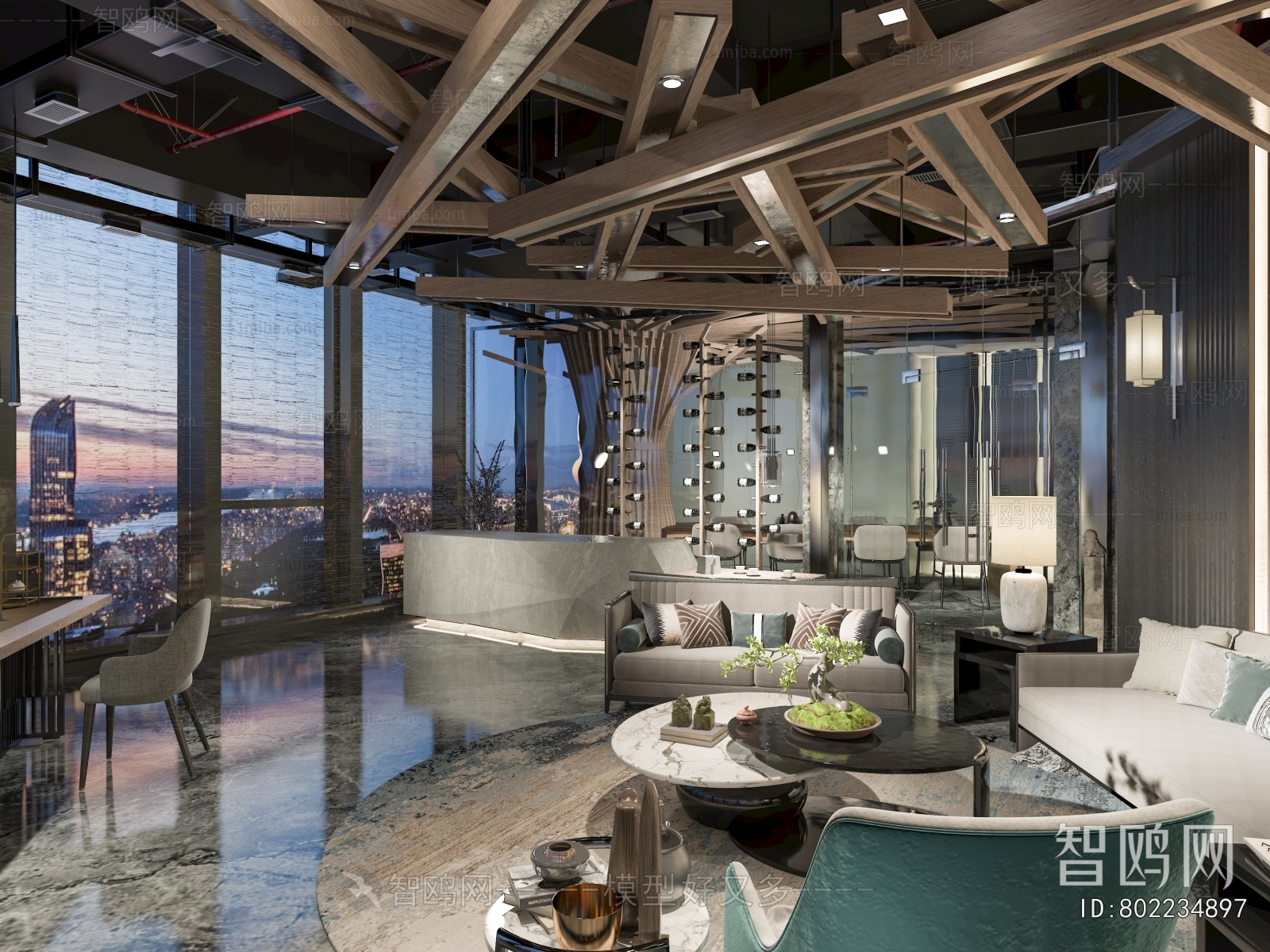 New Chinese Style Office Living Room