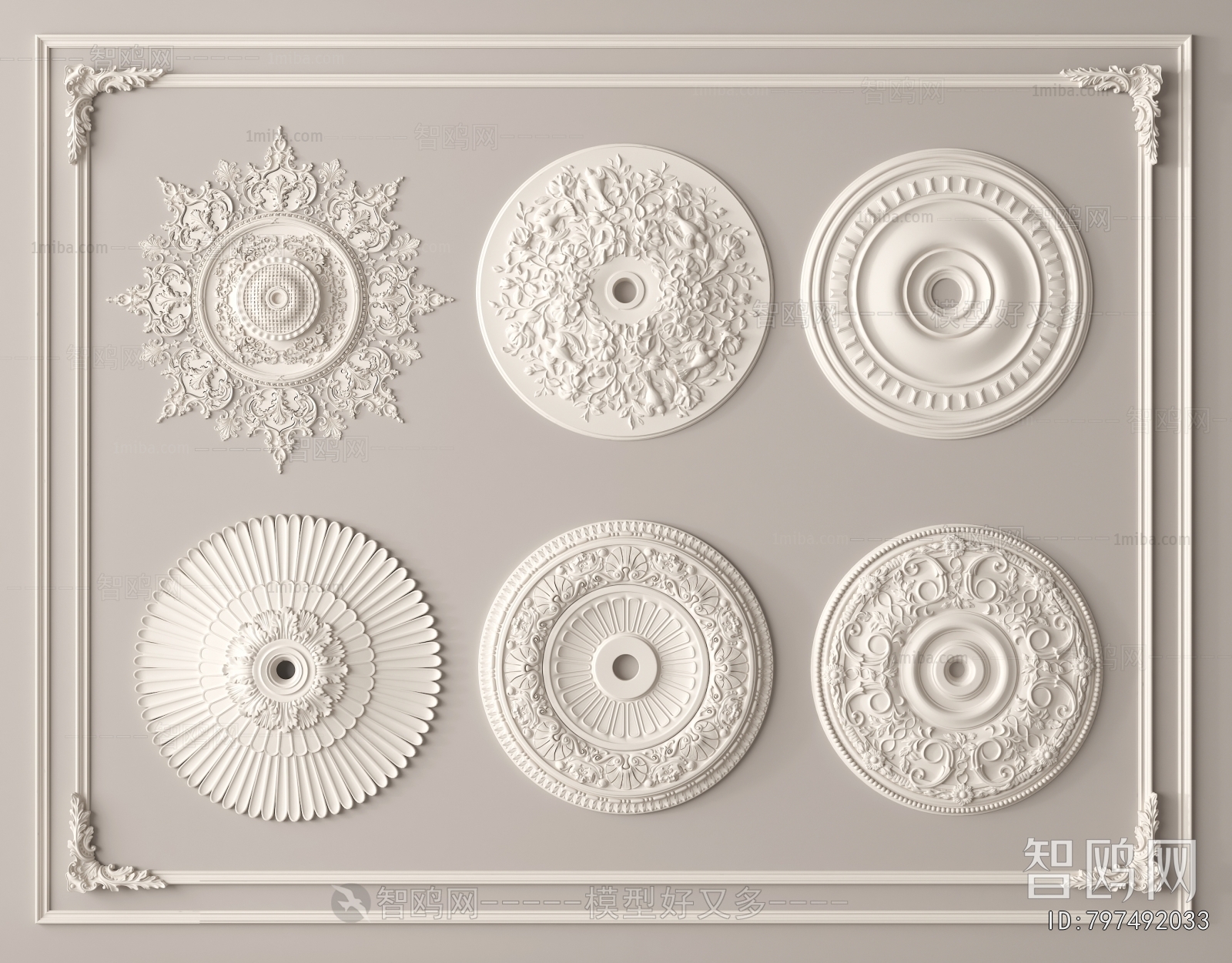 French Style Plaster Carved Top Plate